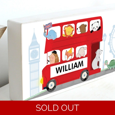 Personalised London Animal Bus Wooden Block Sign